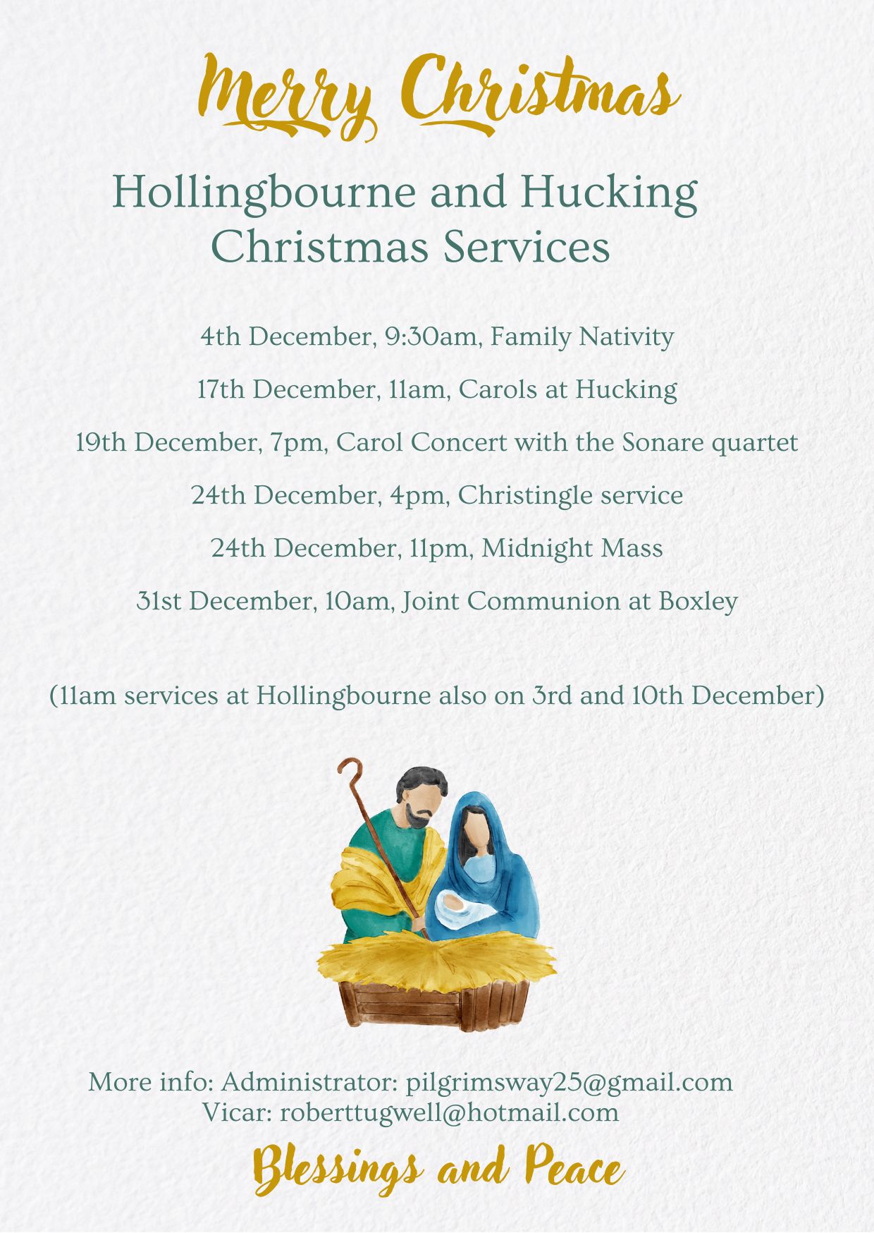 Cream Green Brown Watercolor Script Religious Nativity Scene Christmas Card